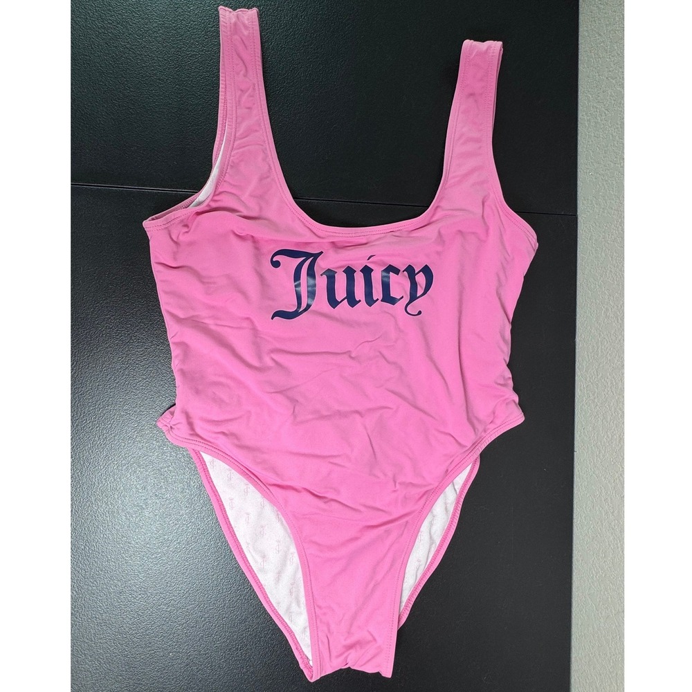 Juicy Couture Black Label Womens Pink One Piece Swimsuit Logo Low Back Size L